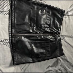 High Waisted Double Pocket Leather Bodycon Skirt